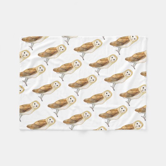Barn Owl waterverf Fleece Deken (Voorkant (Horizontaal))