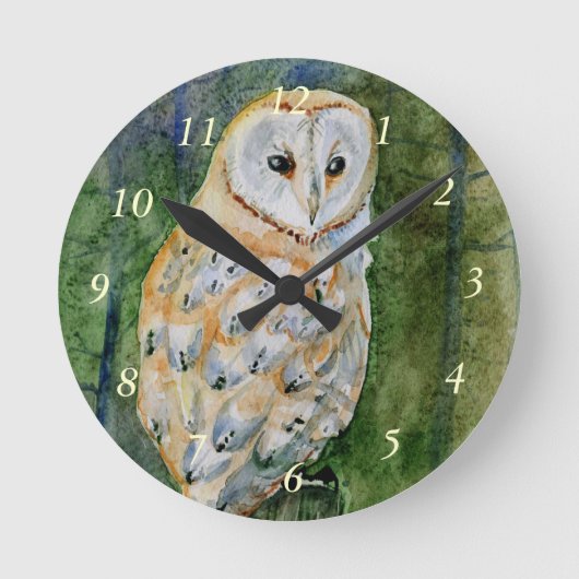 Barn owl waterverf ronde klok (Voorkant)