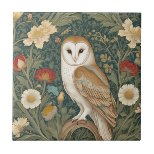 Barn Owl William Morris stijl Links tegenover Bloe Tegeltje (Voorkant)