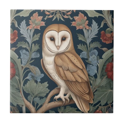 Barn Owl William Morris stijl Links tegenover Flor Tegeltje (Voorkant)