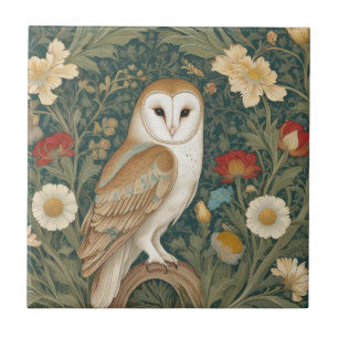 Barn Owl William Morris stijl Rechts tegenover blo Tegeltje