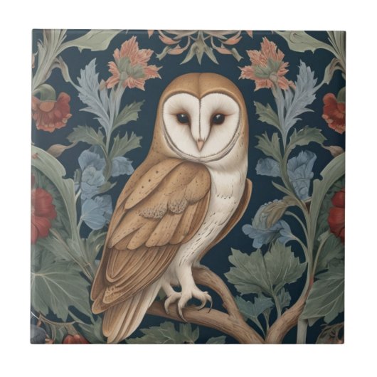 Barn Owl William Morris stijl Rechts tegenover Flo Tegeltje (Voorkant)