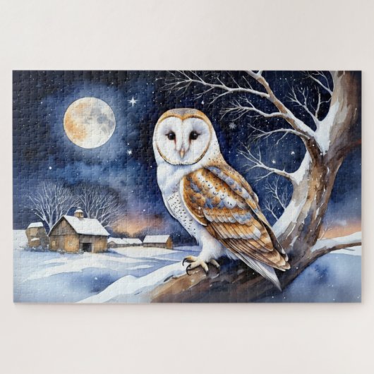 Barn Owl Winter Snow Scene Kerstseizoen Natuur Legpuzzel (Horizontaal)
