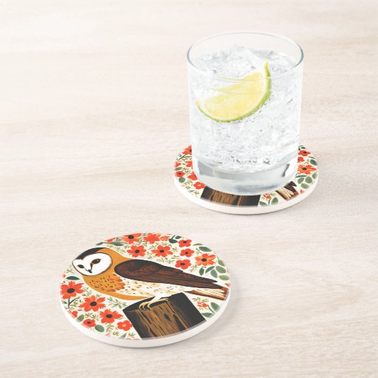 Barn Owl Zandsteen Onderzetter (Zijkant)