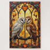 Barn Owls Heart-Faced Stained Glass Embrace Legpuzzel (Verticaal)