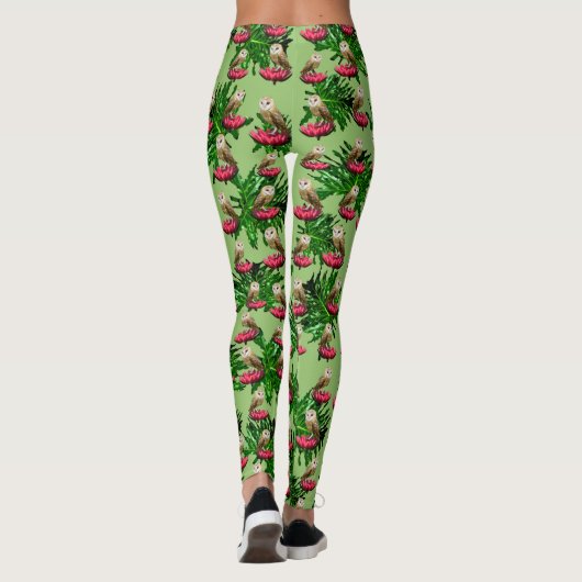Barn Owls, Leaves and Roze Lotus Flowers Leggings (Achterkant)
