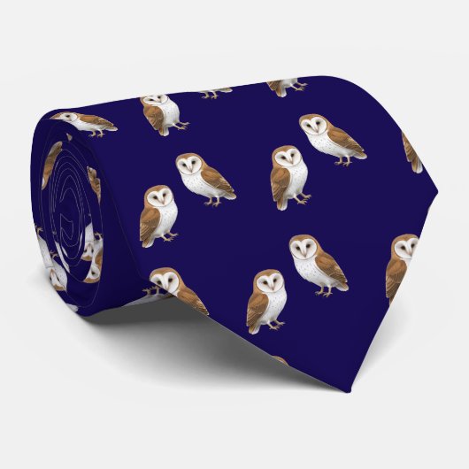 Barn Owls Navy Blue Patterned Wildlife Thema Stropdas (Opgerold)