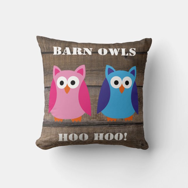 Barn Owls Rustic Barn Wood Kussen (Voorkant)