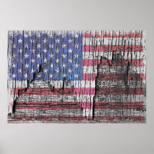 Barn Peeling Geschilderde Amerikaanse vlag Poster