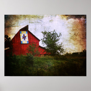 Barn Quilt op een Rode Barn Poster