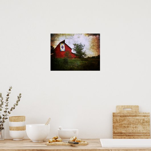 Barn Quilt op een Rode Barn Poster (Keuken)