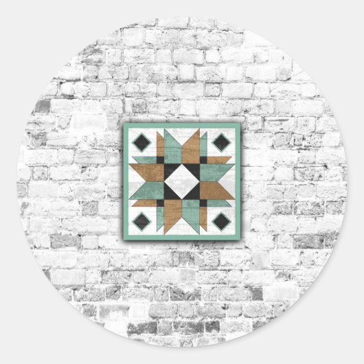 Barn Quilt Star 9 Ronde Sticker (Voorkant)