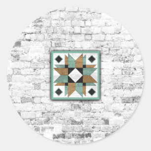 Barn Quilt Star 9 Ronde Sticker