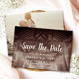 Barn Rafters met String Lights Rustic Wedding Save The Date
