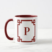 Barn Red Greek Key Border Monogram Mok (Links)