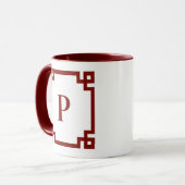 Barn Red Greek Key Border Monogram Mok (Voorkant links)