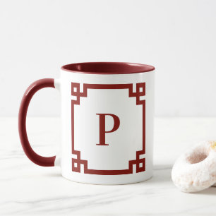 Barn Red Greek Key Border Monogram Mok