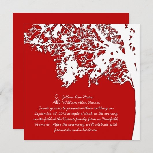 Barn Red Herfst Tree Leuk en Uniek Trouwen Kaart (Voorkant / Achterkant)