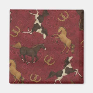 Barn Red met paarden en Hoefijzers Fridge Magnet
