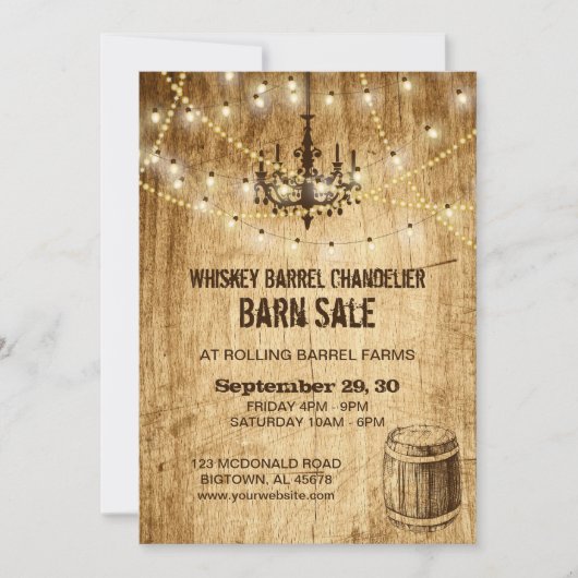 Barn Sale-uitnodiging met kroonluchter en loop Kaart (Voorkant)