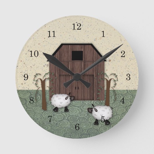 Barn Sheep Wall Clock Ronde Klok (Voorkant)