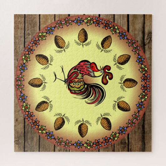 Barn Sign ~ Hex Sign ~ Rooster ~ Pine Cones ~ Legpuzzel (Horizontaal)