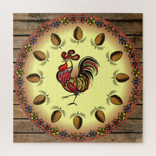 Barn Sign ~ Hex Sign ~ Rooster ~ Pine Cones ~ Legpuzzel