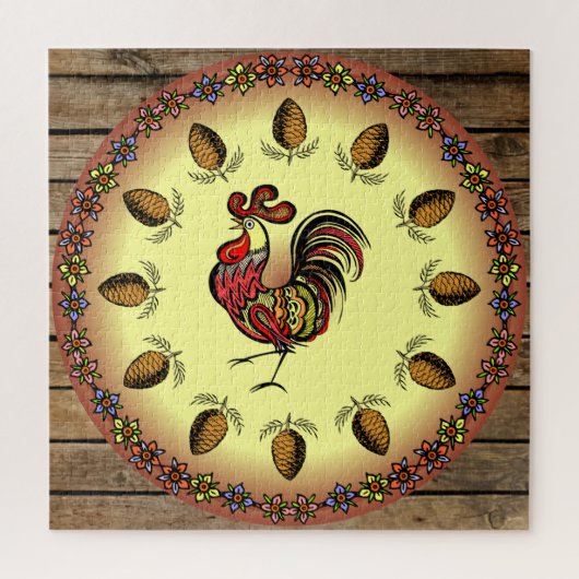 Barn Sign ~ Hex Sign ~ Rooster ~ Pine Cones ~ Legpuzzel (Verticaal)
