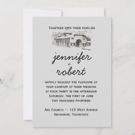 Barn Sketch Country Wedding Invitation Kaart