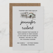 Barn Sketch Country Wedding Invitation Kaart (Voorkant / Achterkant)