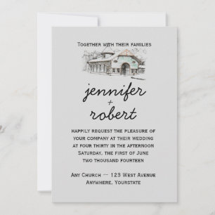 Barn Sketch Country Wedding Invitation Kaart