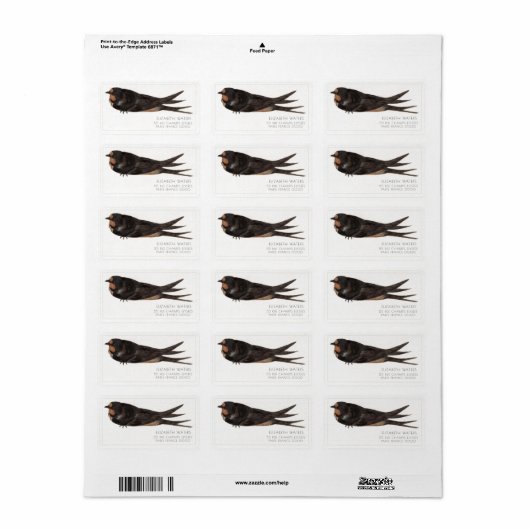 BARN SWALLOW ILLUSTRATION ADRESETIKETTEN ETIKET (Full Sheet)