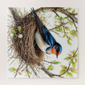 Barn Swallow Nesting op een met bloemen bedekte ta Legpuzzel (Horizontaal)