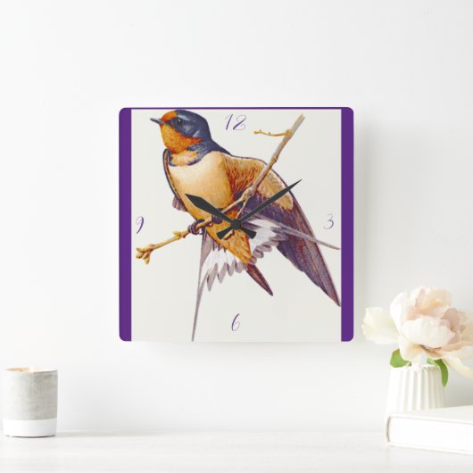"Barn Swallow" Vierkante Klok (Huis)