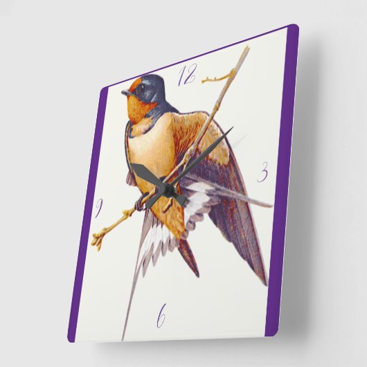"Barn Swallow" Vierkante Klok (Hoek)