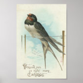 Barn Swallow Vintage Kerstmis Poster (Voorkant)