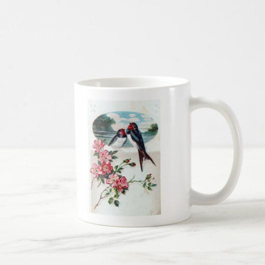 Barn Swallows en Roze Flowers Koffiemok (Rechts)