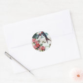 Barn Swallows en Roze Flowers Ronde Sticker (Envelop)