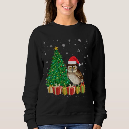 Barn Uil Kerstboom Verlichting Santa Hat Barn Uil Trui (Voorkant)
