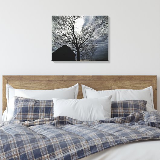 Barn w/Sky & Bare Trees Canvas zwart/wit foto (Insitu (Slaapkamer))