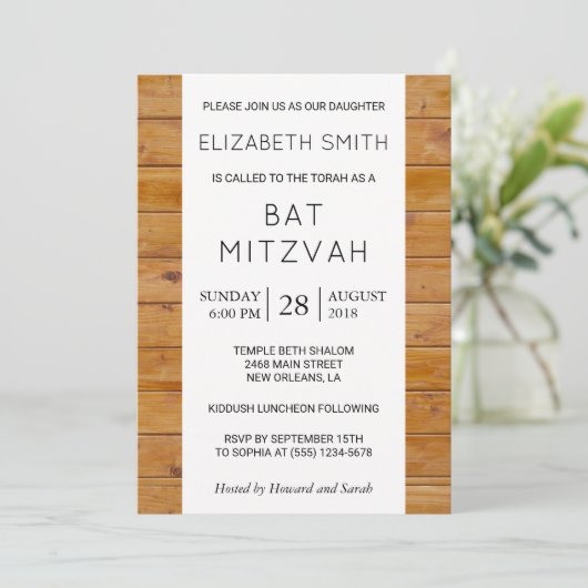 Barn Wall, Wooden Boards, Rustic Bat Mitzvah Kaart (Staand voorkant)