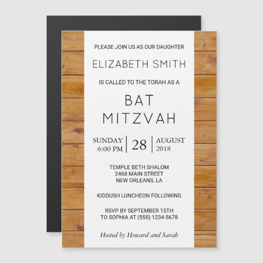 Barn Wall, Wooden Boards, Rustic Bat Mitzvah Magnetische Uitnodiging (Voorkant / Achterkant)