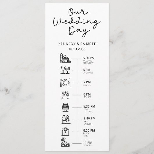 Barn Wedding Day Timeline Flat Programma Programmakaart (Voorkant)