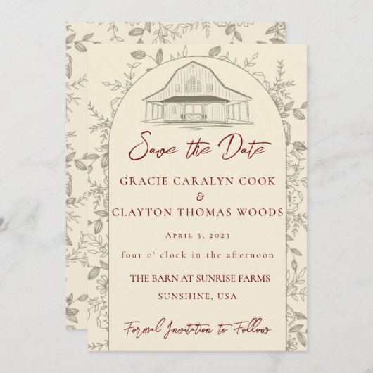 Barn Wedding Save the Dates Invitation Kaart (Voorkant / Achterkant)