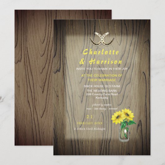 Barn Wedding Wood Sunflower Land Rustic Kaart (Voorkant / Achterkant)
