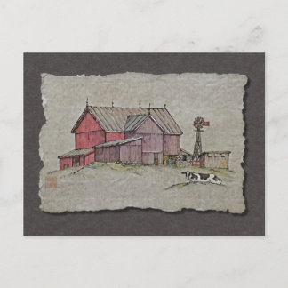 Barn Windmill en Cow Briefkaart