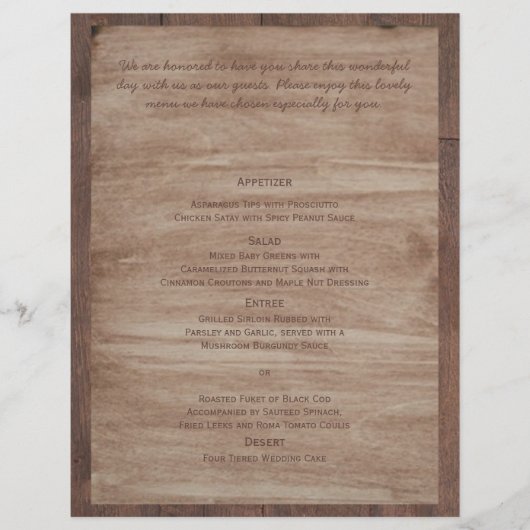 Barn Wood Beren Country Wedding Menu (Voorkant)