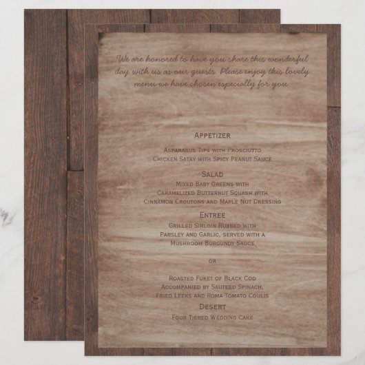 Barn Wood Beren Country Wedding Menu (Voorkant / Achterkant)