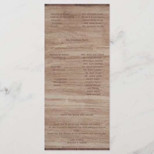 Barn Wood Beren Country Wedding Programme Programmakaart (Achterkant)