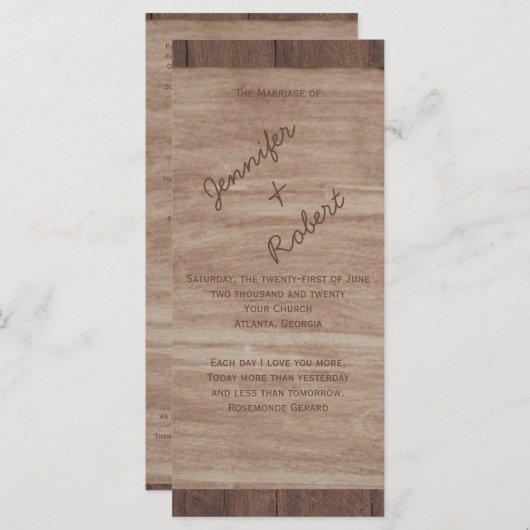 Barn Wood Beren Country Wedding Programme Programmakaart (Voorkant / Achterkant)